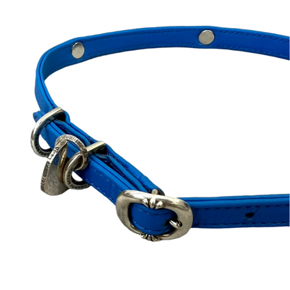 Chrome Hearts Vine Heart Gunslinger Leather Dog Collar Blue