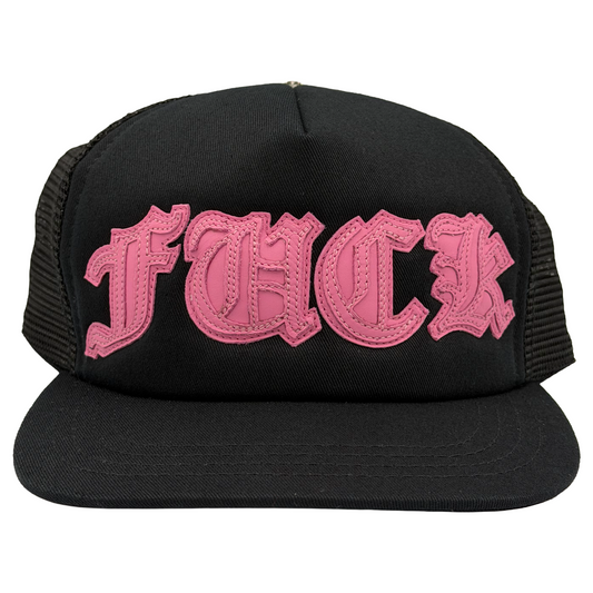 Chrome Hearts Leather F**K Patch Trucker Hat Black/Pink