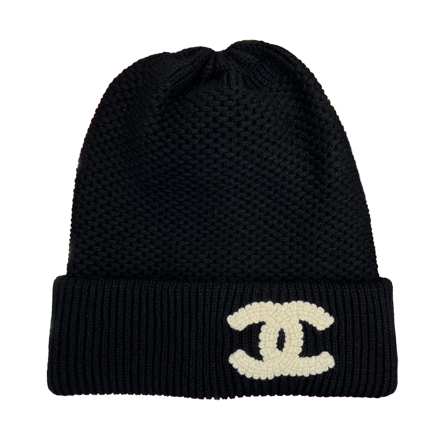 Chanel Crochet Logo Cashmere Beanie Black/White