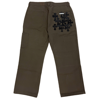 Chrome Hearts Black Leather Cross Patch Chino Pants Brown