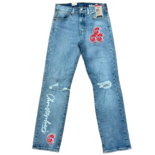 Chris Smokes C$ Levi's Red Patch Denim Jeans Light Wash