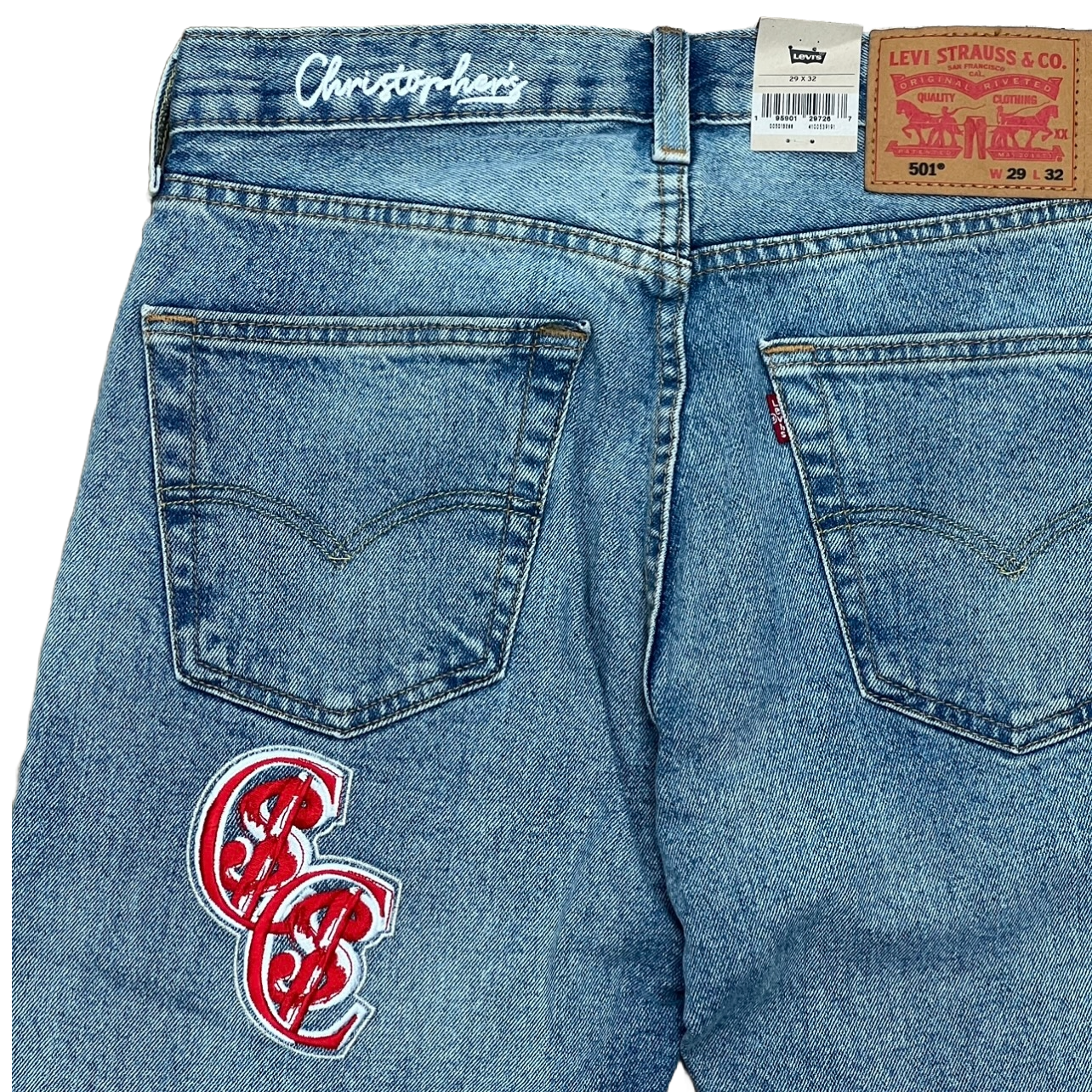 Chris Smokes C$ Levi's Red Patch Denim Jeans Light Wash