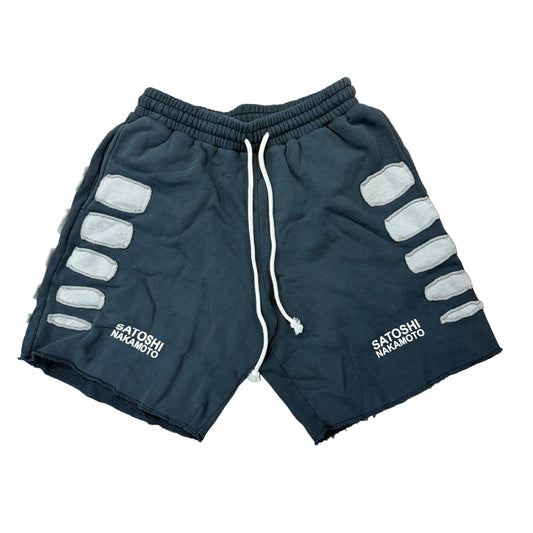 Satoshi Nakamoto Destroyed Patchwork Moto Shorts Destroyed Black