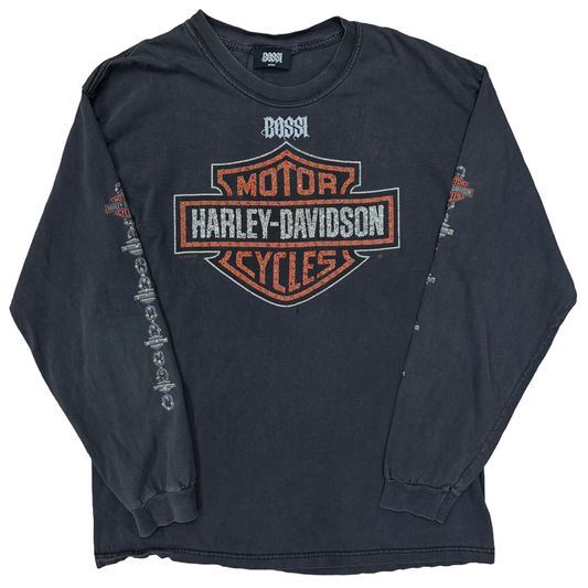 Bossi Vintage Harley Davidson Memphis Rhinestone L/S T-Shirt Black
