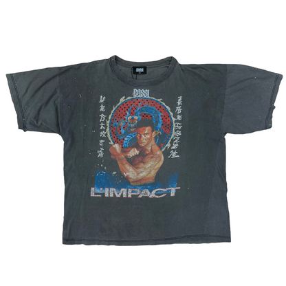 Bossi Vintage Van Damme L'Impact Martial Arts Rhinestone T-Shirt Grey