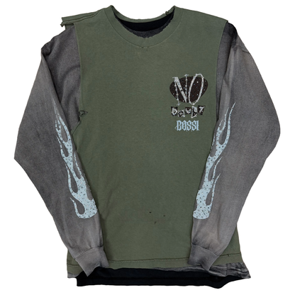 Bossi No Doubt Vintage Wash Double Layer Rhinestone L/S T-Shirt Olive/Grey