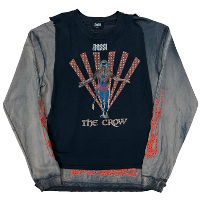 Bossi The Crow Vintage Wash Double Layer Rhinestone L/S T-Shirt Navy/Grey