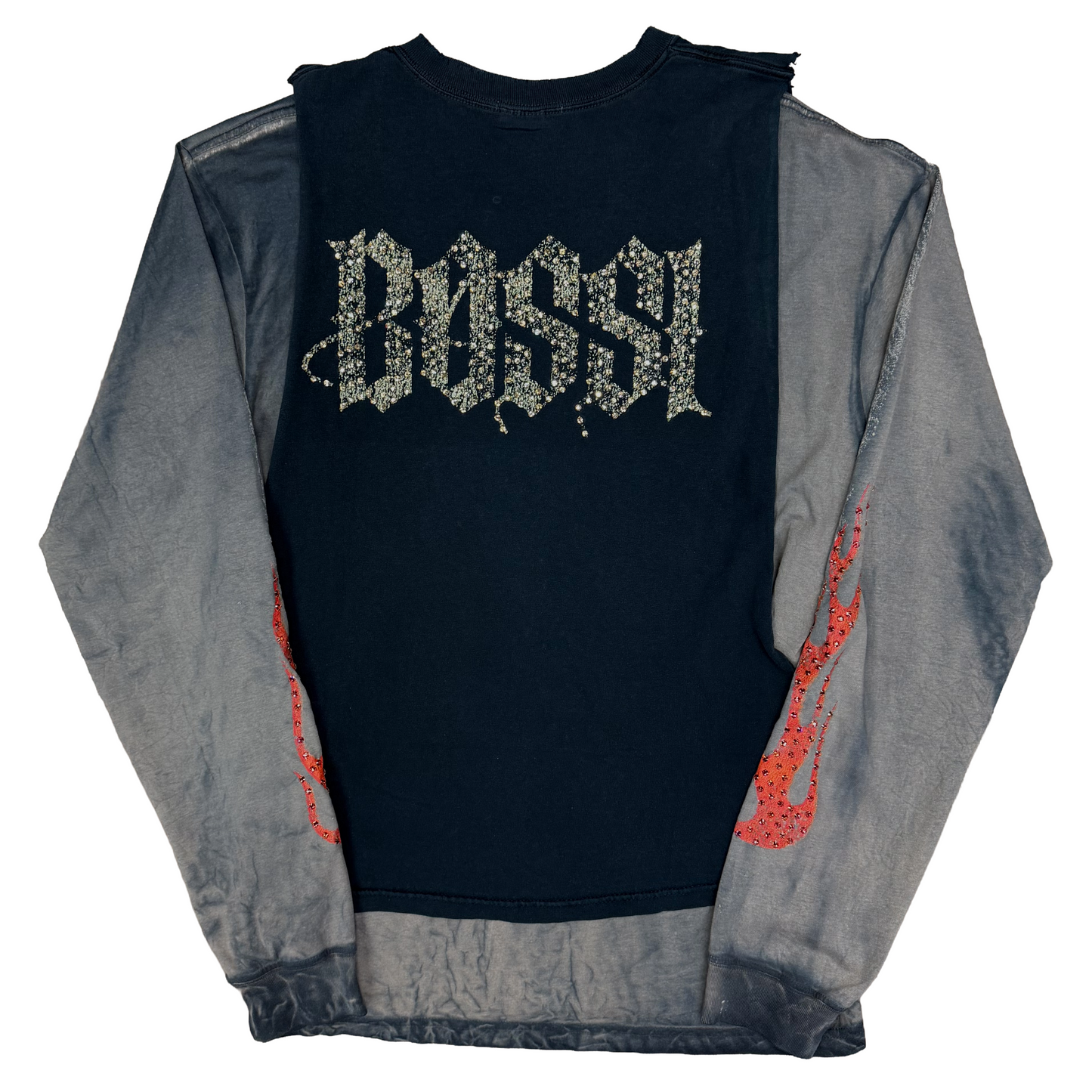 Bossi The Crow Vintage Wash Double Layer Rhinestone L/S T-Shirt Navy/Grey