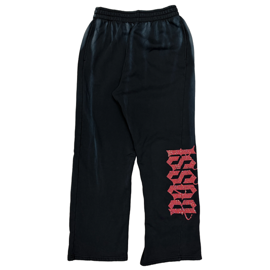 Bossi Rhinestone Logo Sweatpants Washed Black/Red