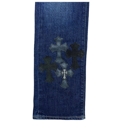 Chrome Hearts Black Leather Cross Patch Vintage Jeans Dark Blue (Women's)
