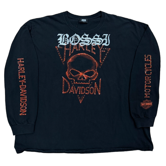 Bossi Vintage Harley Davidson London KY Rhinestone L/S T-Shirt Black
