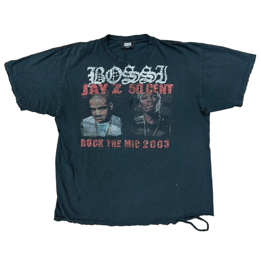 Bossi Vintage Jay-Z 50 Cent Rock The Mic 2003 Rhinestone T-Shirt Black