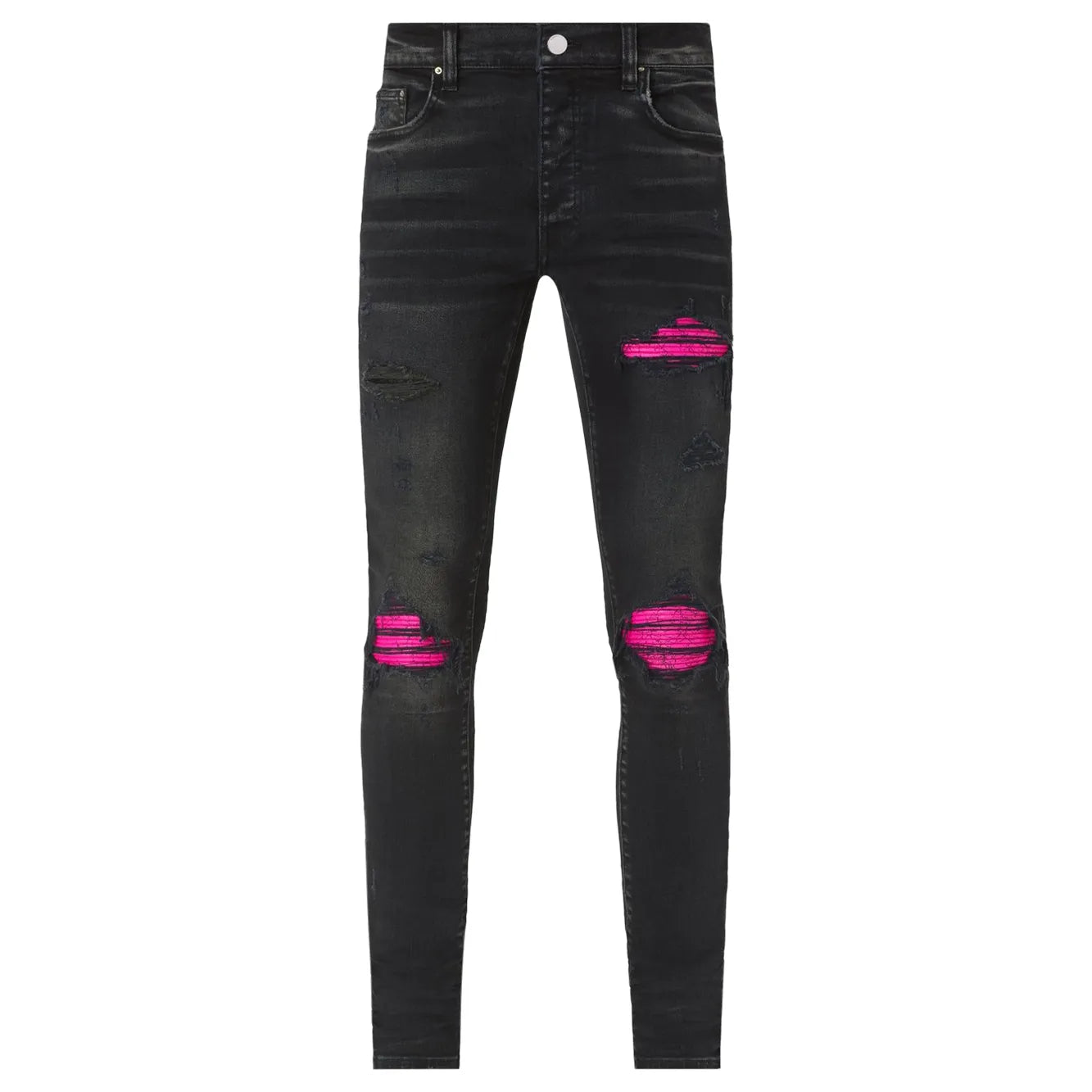 Amiri MX1 Cracked Leather Jean Aged Black/Pink