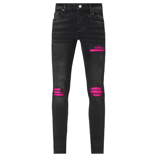 Amiri MX1 Cracked Leather Jean Aged Black/Pink