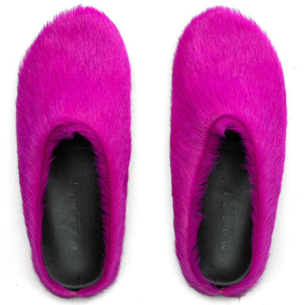 Marni Long-Hair Calfskin Fussbett Sabot Loafers Fuchsia