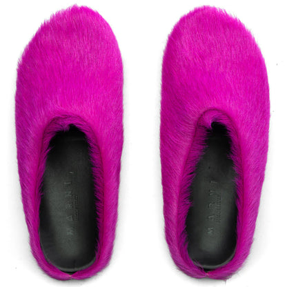 Marni Long-Hair Calfskin Fussbett Sabot Loafers Fuchsia