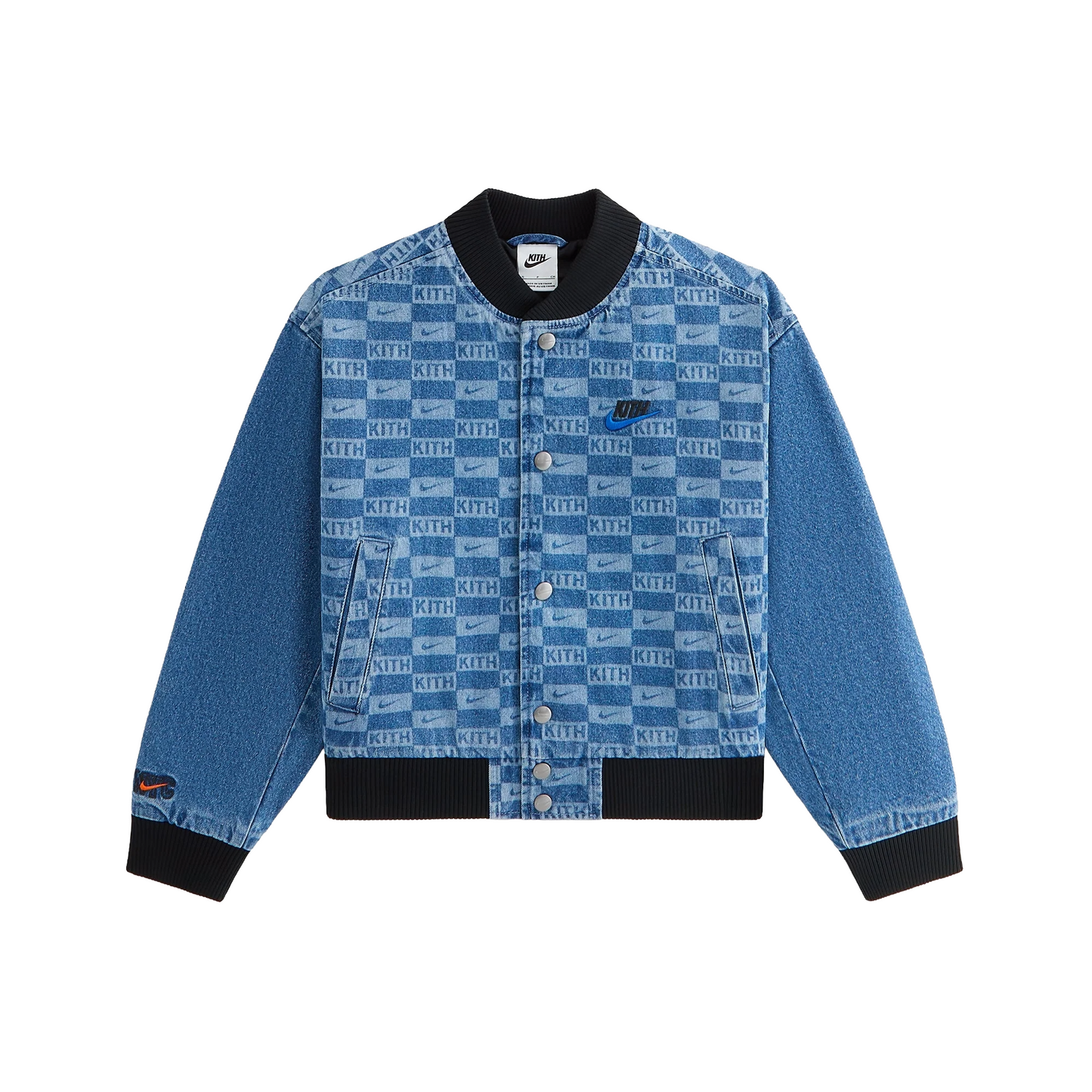 Kith Kids x Nike Denim Laser Etched Varsity Jacket Mystic Navy