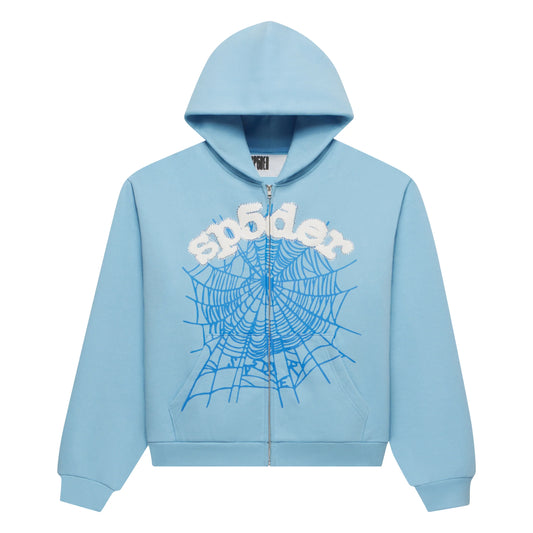 Sp5der OG Web Zip-Up Hoodie Sky Blue