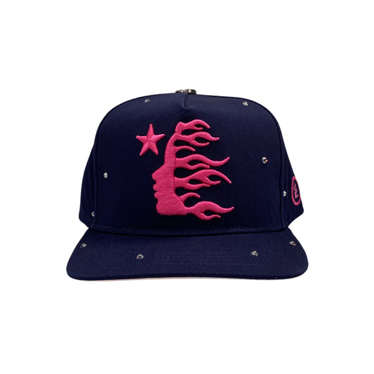 Hellstar OG Logo Rhinestone Snapback Hat Navy