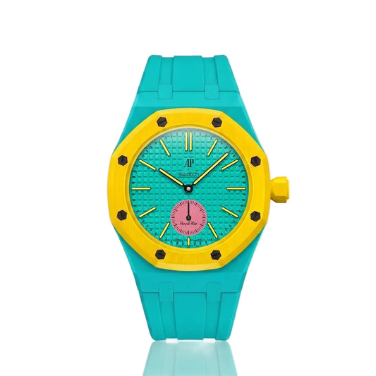 Swatch x Audemars Piguet AP Bioceramic Royal Pop Savonnette Otg Roz (with Teal Rubber Strap)
