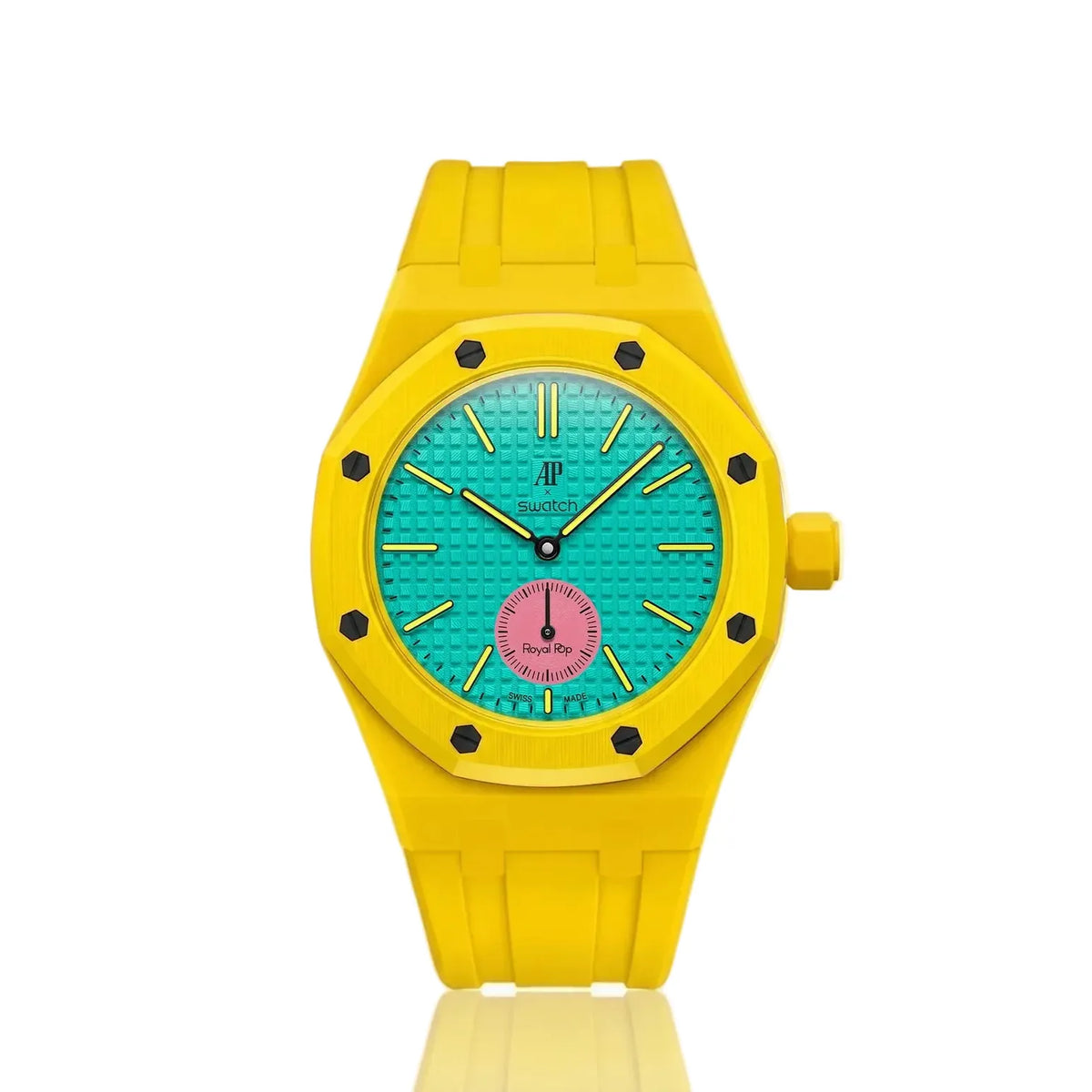 Swatch x Audemars Piguet AP Bioceramic Royal Pop Savonnette Otg Roz (with Yellow Rubber Strap)