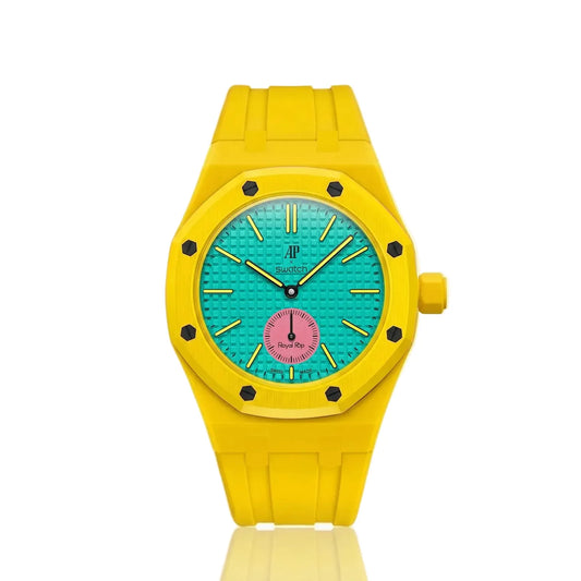 Swatch x Audemars Piguet AP Bioceramic Royal Pop Savonnette Otg Roz (with Yellow Rubber Strap)