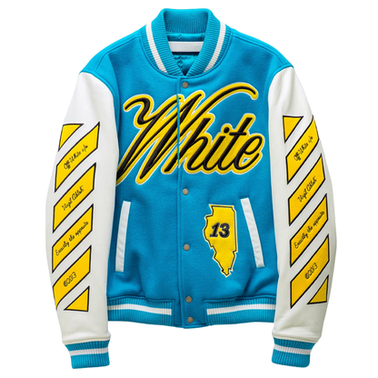 Off-White Vars World Leather Varsity Jacket Turquoise