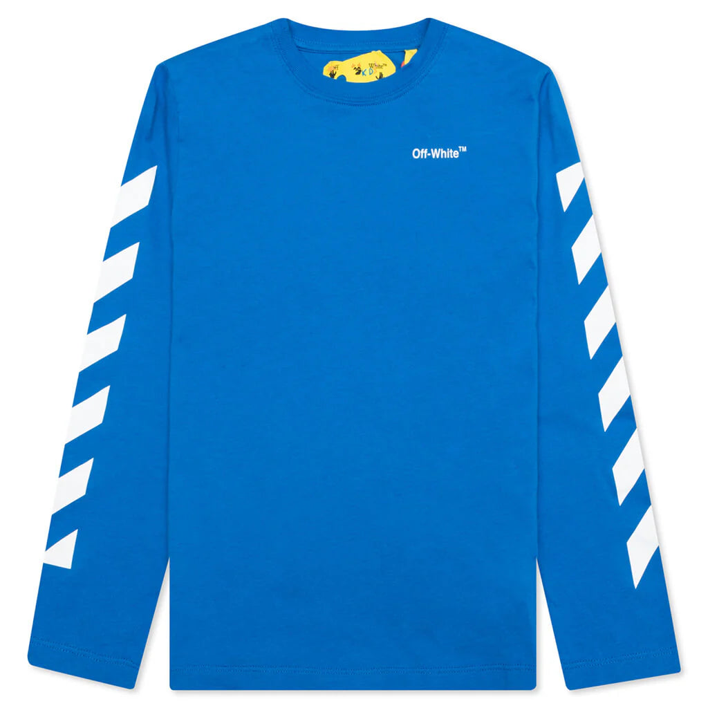 Off-White Helvetica Diag L/S T-Shirt Blue/White (Kids)