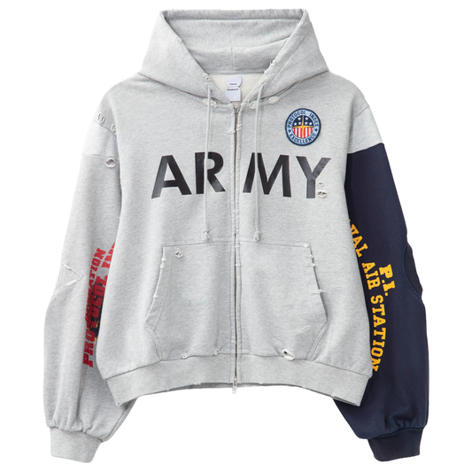 Protocol Index Reconstructed Sweatshirt Zip-Up Hoodie Melange Grey