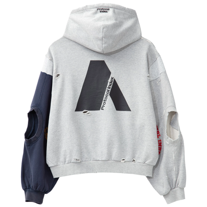 Protocol Index Reconstructed Sweatshirt Zip-Up Hoodie Melange Grey
