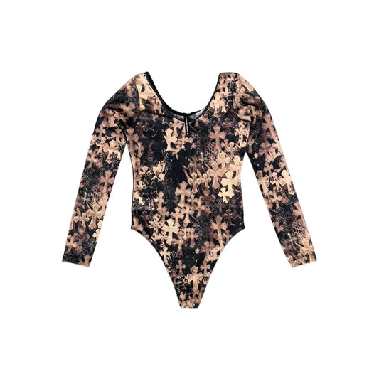 Chrome Hearts All Over Cross Print Mesh Body Suit Brown