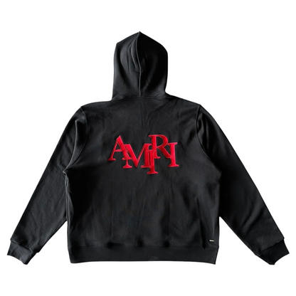 Amiri Staggered Logo Hoodie Black/Red