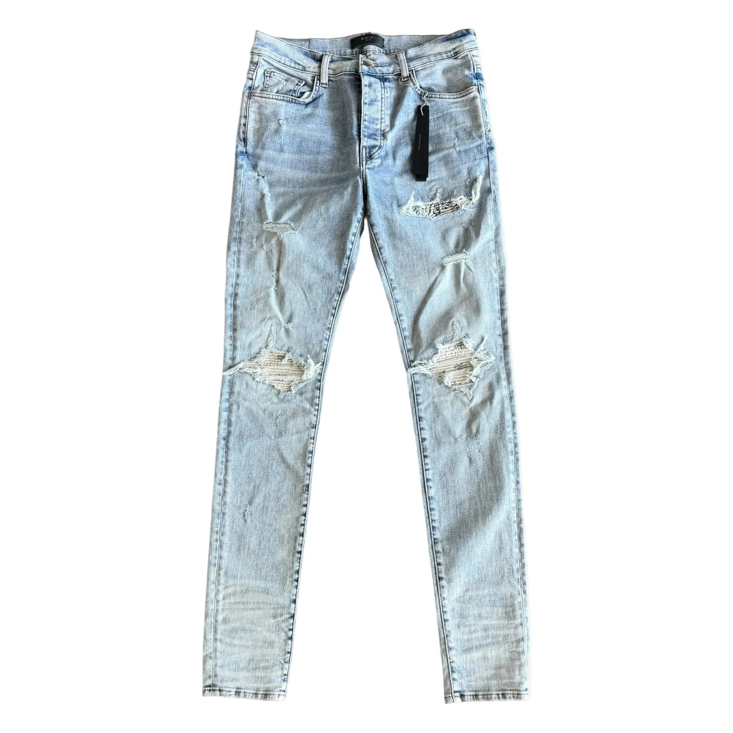 Amiri Light Indigo & White Bandana Patch MX1 Jeans