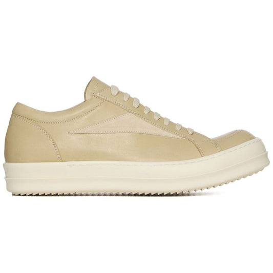 Rick Owens SS25 Hollywood Leather Vintage Low Sneakers Parchment/Milk/Milk