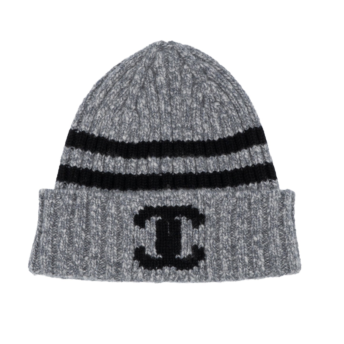 Chanel Knitted Striped Beanie Grey/Black