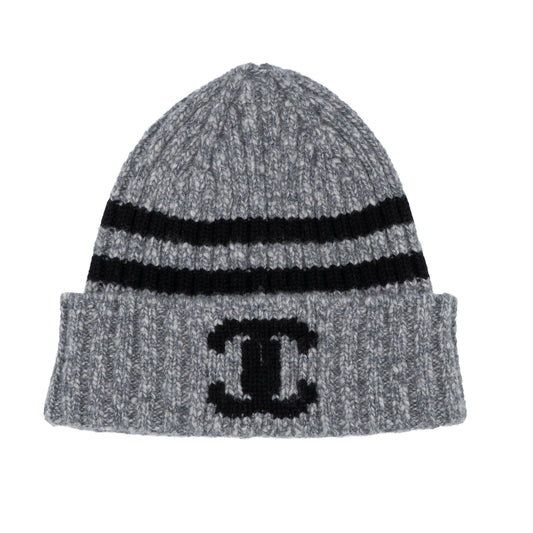 Chanel Knitted Striped Beanie Grey/Black
