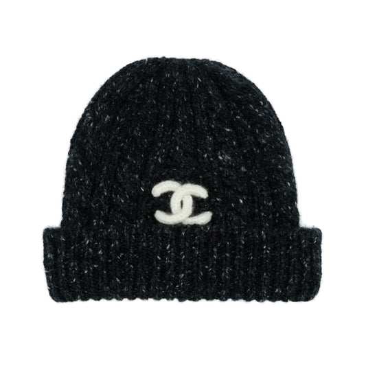 Chanel Cashmere Ribbed Beanie Grey/White