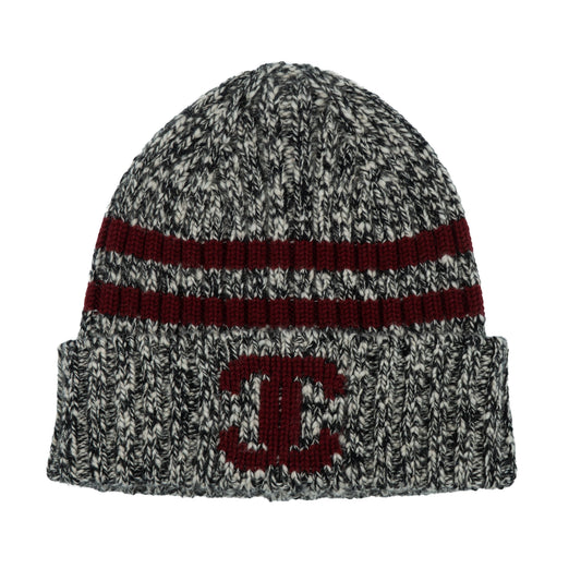 Chanel Knitted Striped Beanie Grey/Burgundy