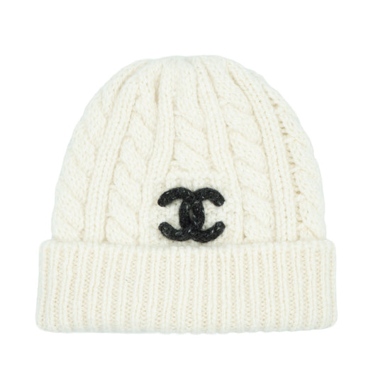 Chanel Cashmere Knitted Beanie White/Black