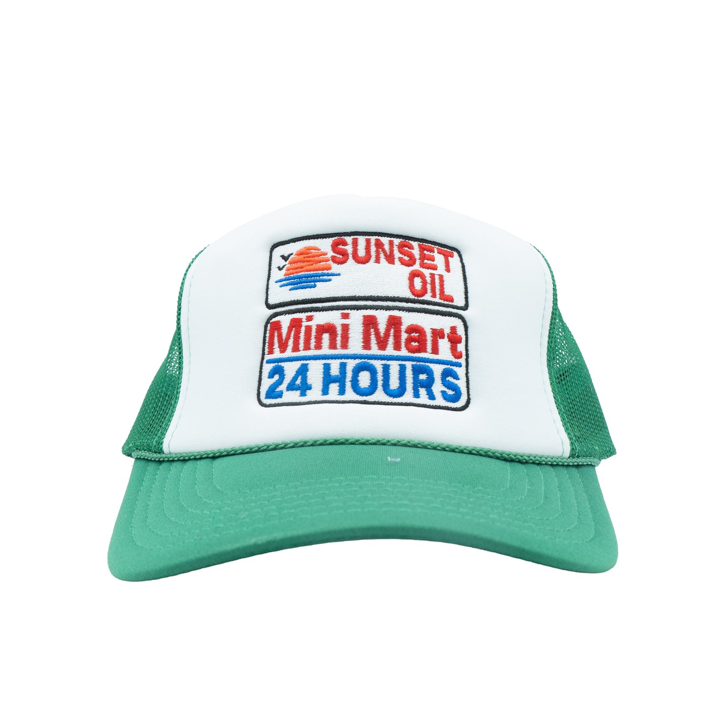 Sunset Oil Mini Mart Trucker Hat Lucky Green