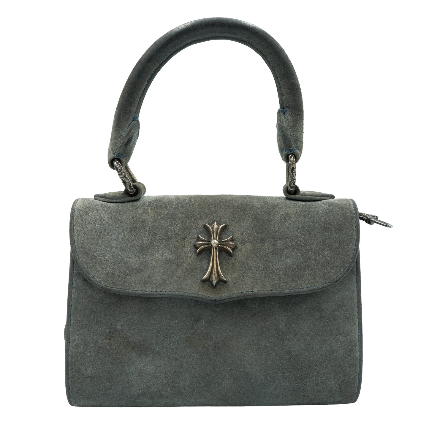 Chrome Hearts Silver Cross Suede Doc Adams Bag Grey