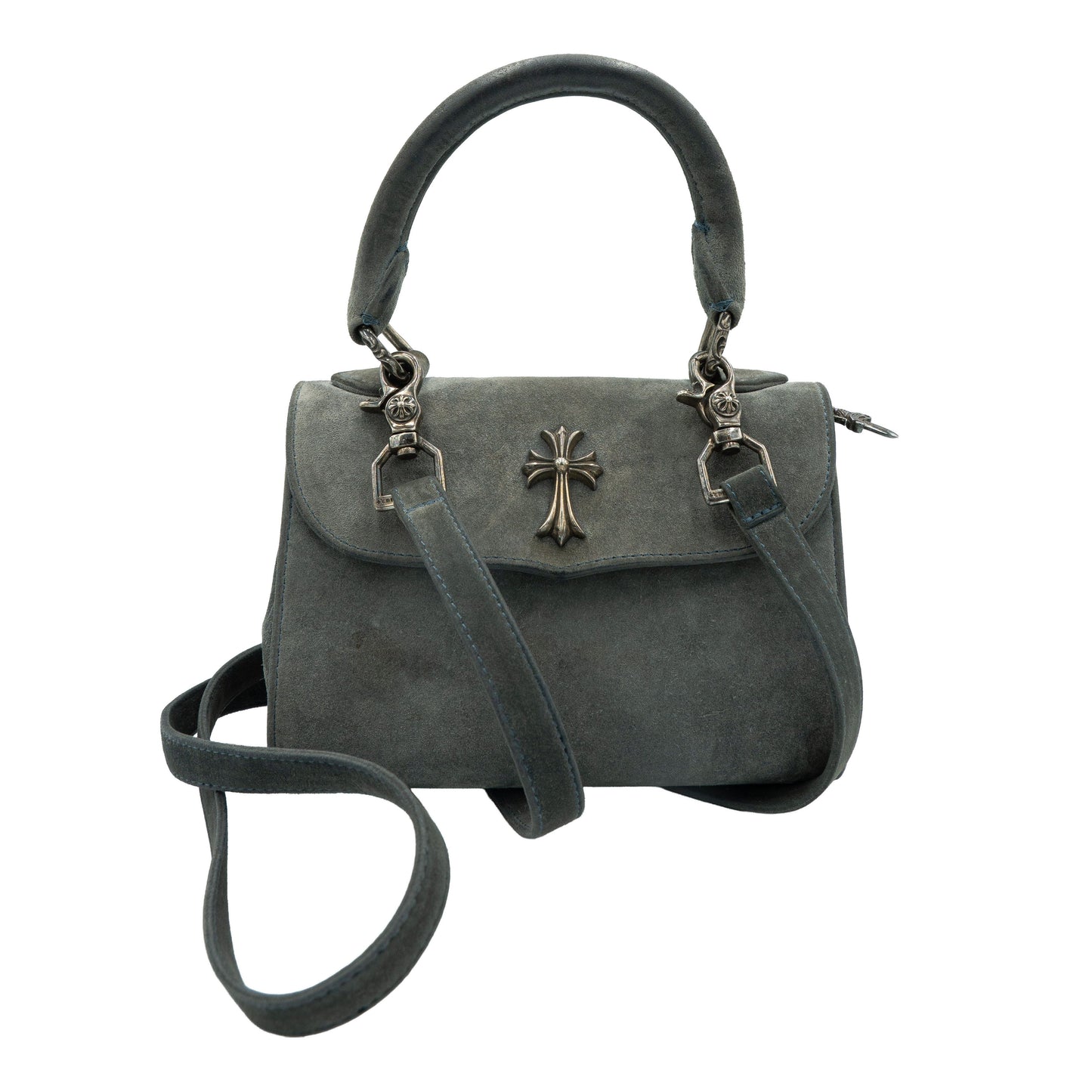 Chrome Hearts Silver Cross Suede Doc Adams Bag Grey
