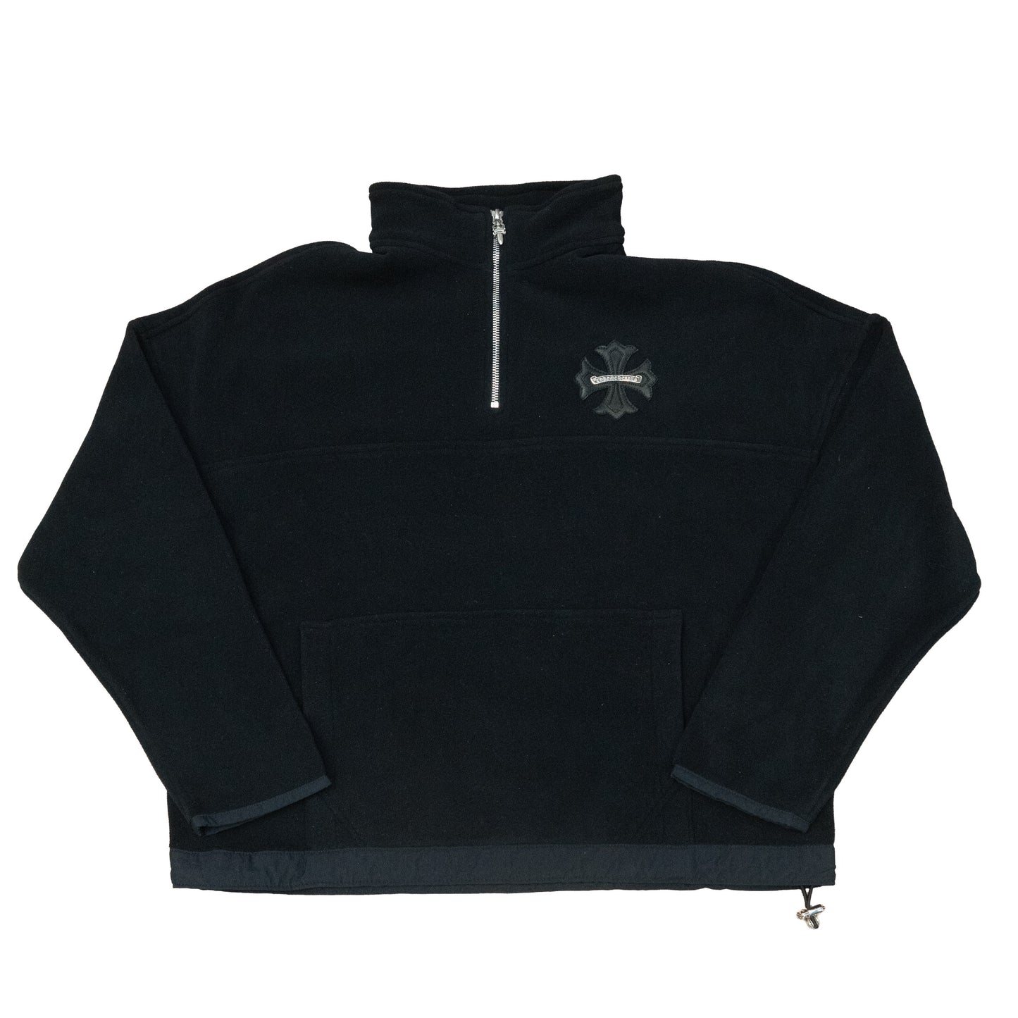 Chrome Hearts Leather Plus Cross Scroll Fleece Quarter Zip Black