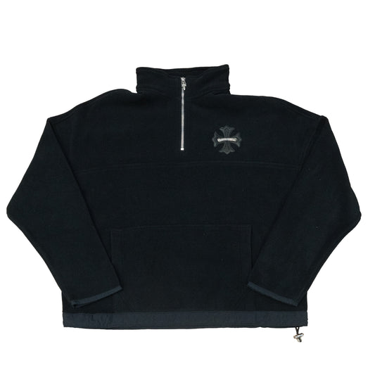 Chrome Hearts Leather Plus Cross Scroll Fleece Quarter Zip Black