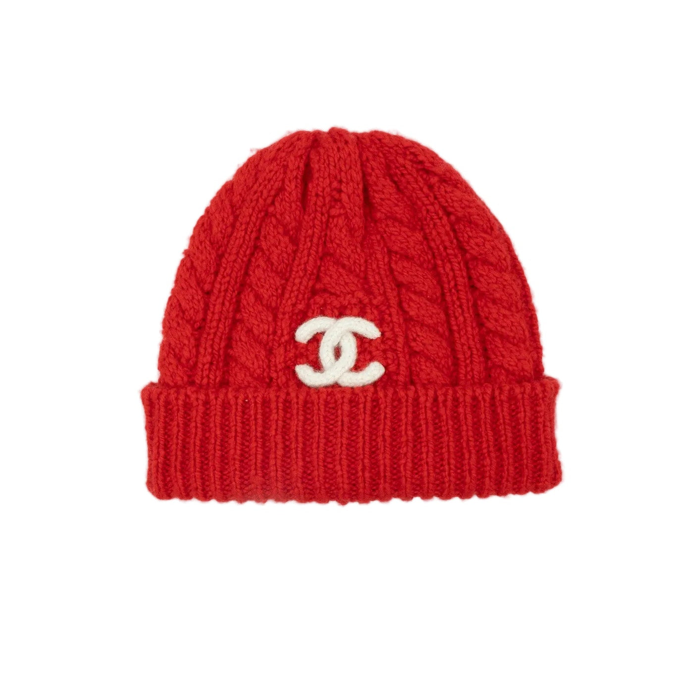 Chanel Cashmere Knitted Beanie Red/Ecru