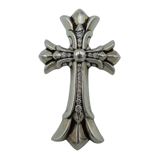 Chrome Hearts Silver XL Factory Diamond Double Cross Pendant