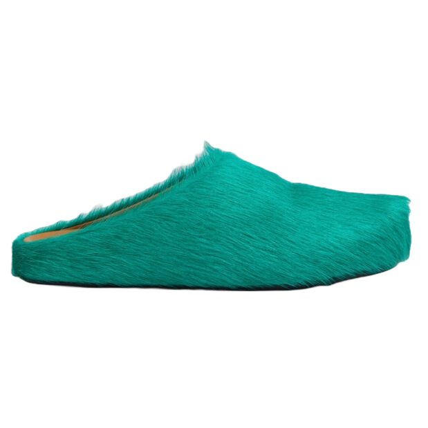 Marni Long-Hair Calfskin Fussbett Sabot Loafers Sea Green