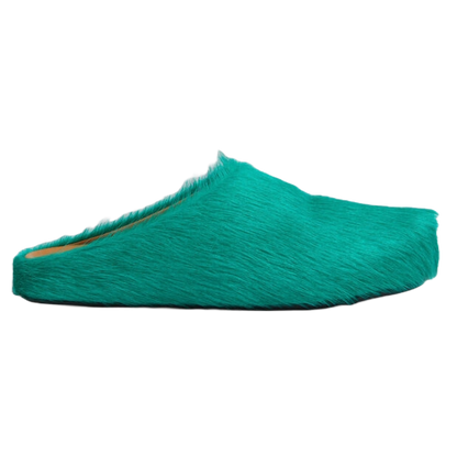 Marni Long-Hair Calfskin Fussbett Sabot Loafers Sea Green