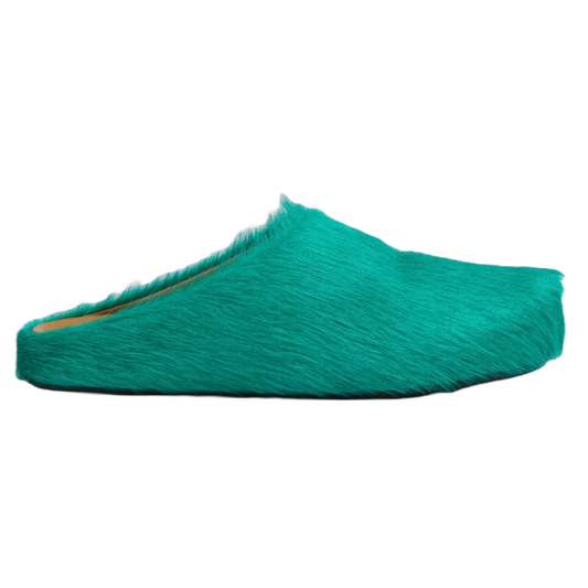 Marni Long-Hair Calfskin Fussbett Sabot Loafers Sea Green