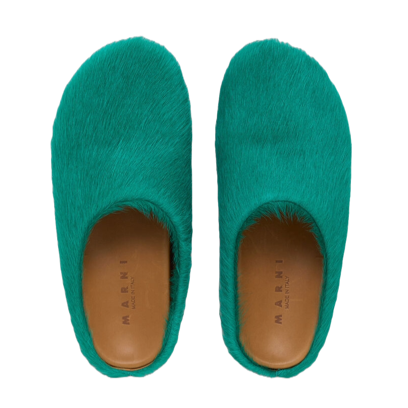 Marni Long-Hair Calfskin Fussbett Sabot Loafers Sea Green